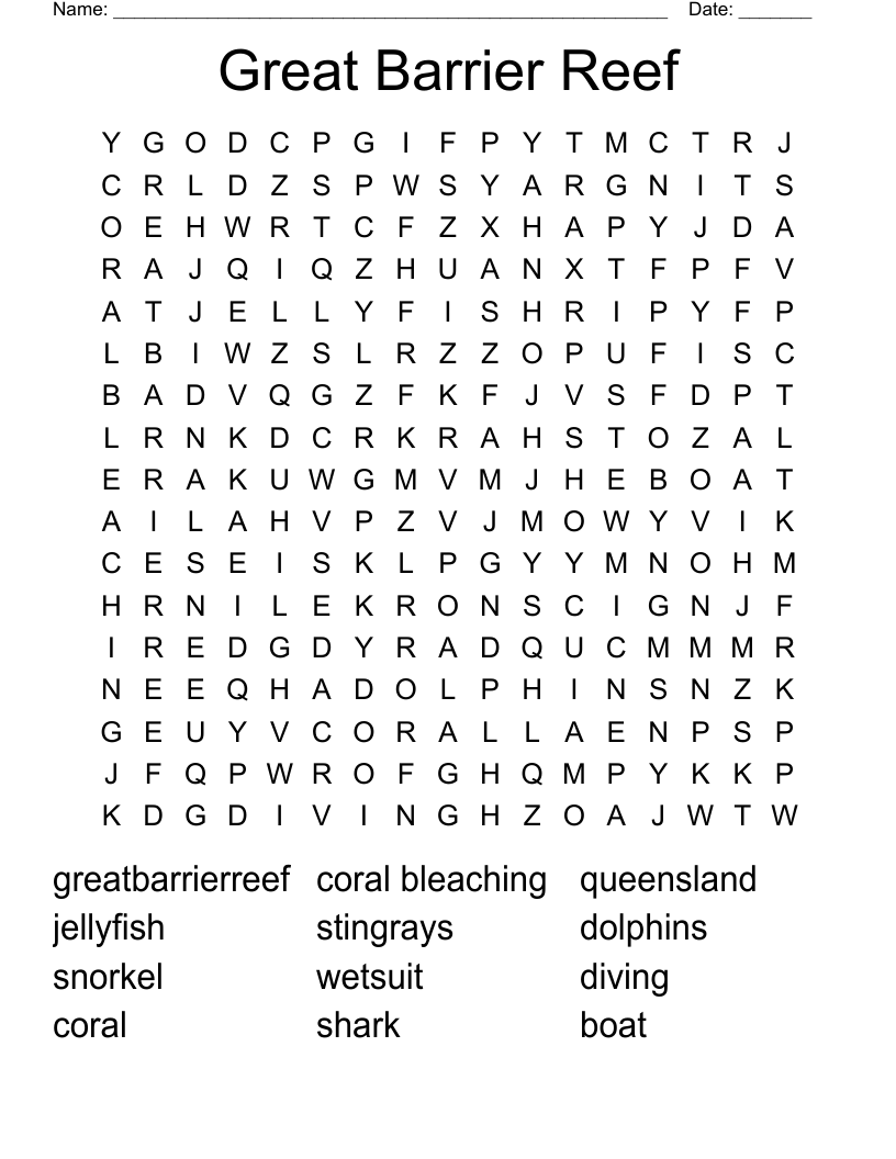 Great Barrier Reef Word Search