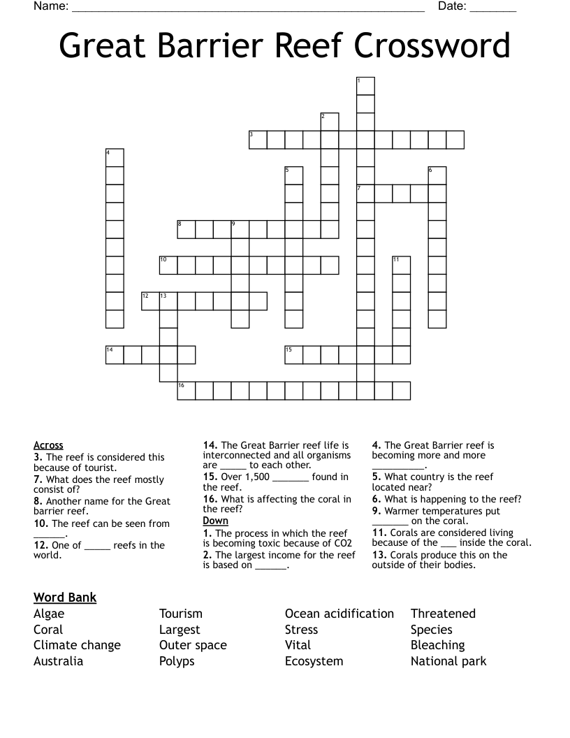 Great Barrier Reef Crossword