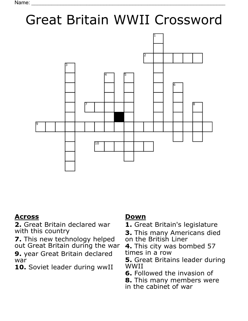 Great Britain WWII Crossword