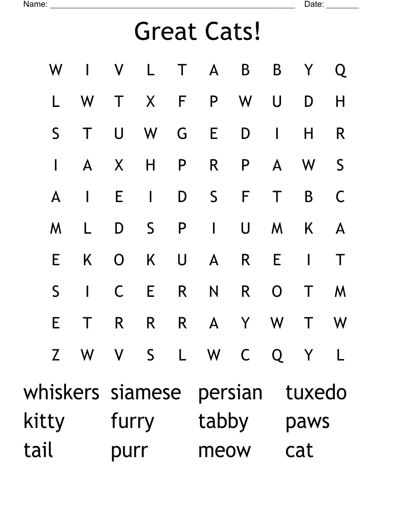 Great Cats! Word Search