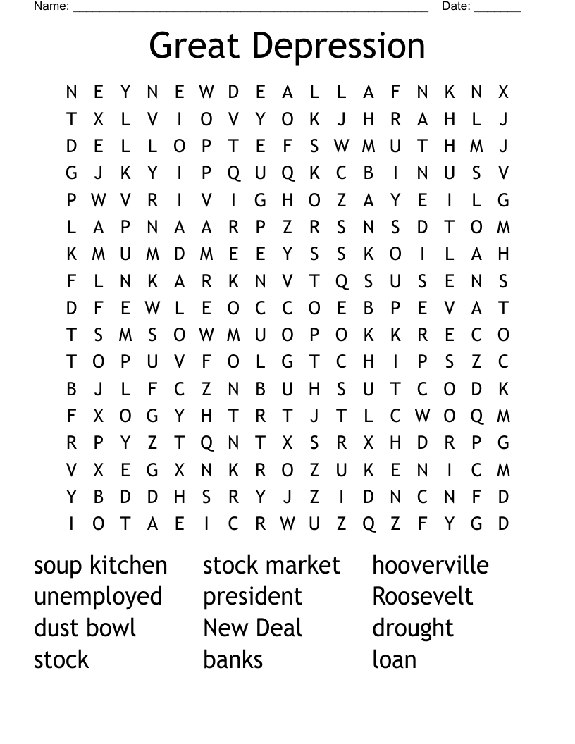 Great Depression Word Search
