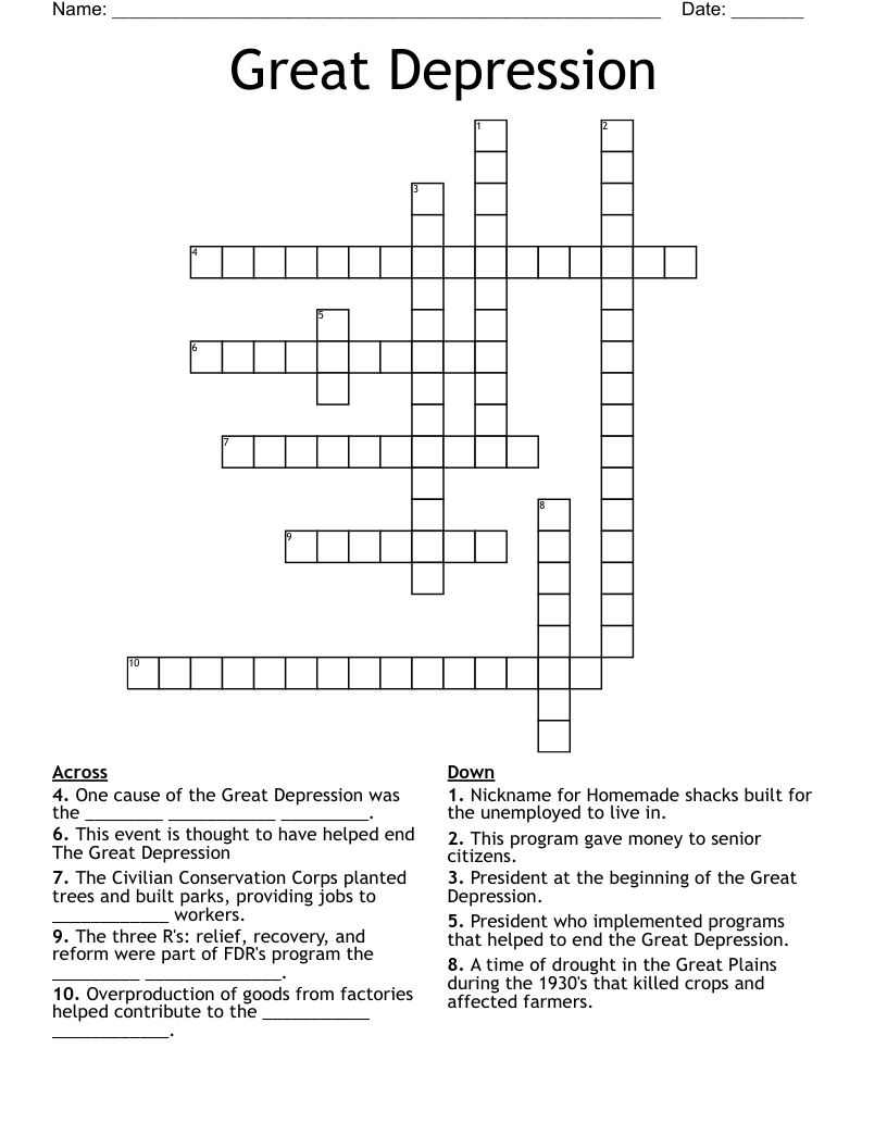 Great Depression Crossword