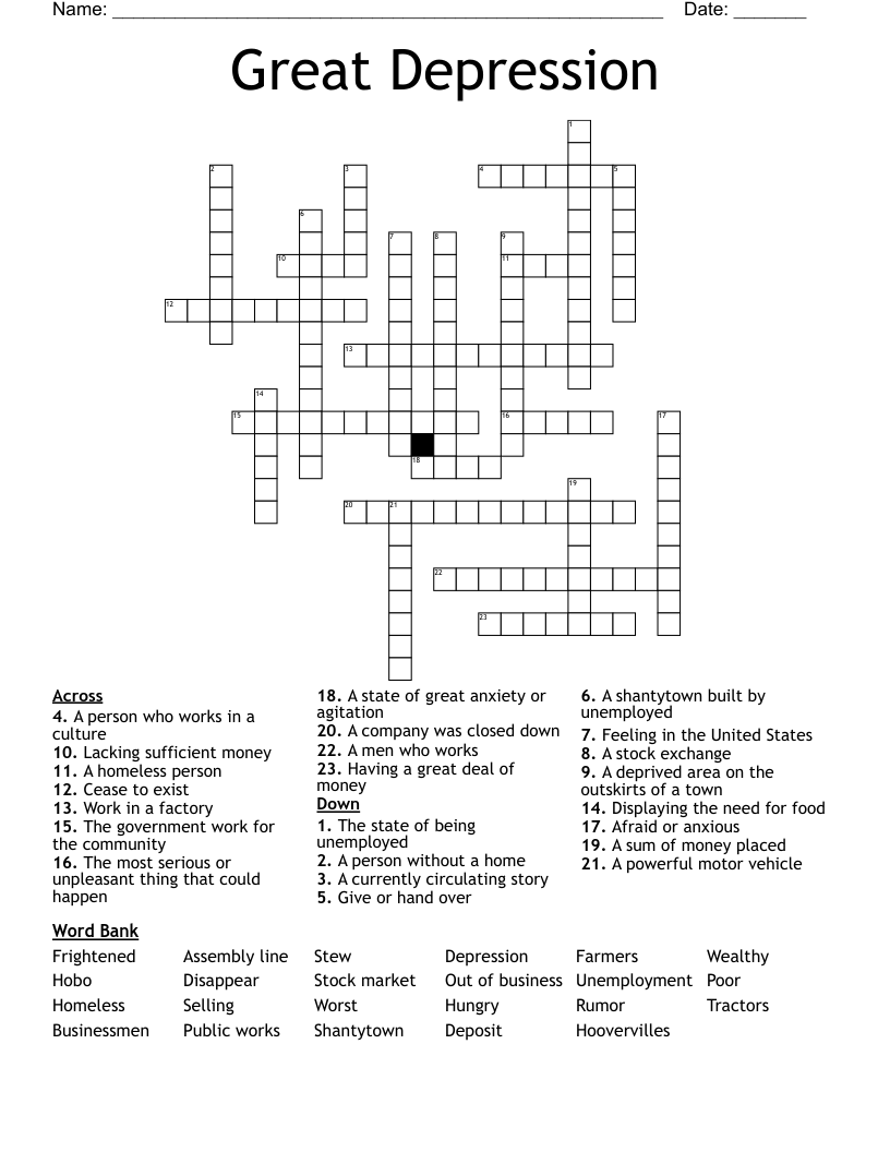 Great Depression Crossword