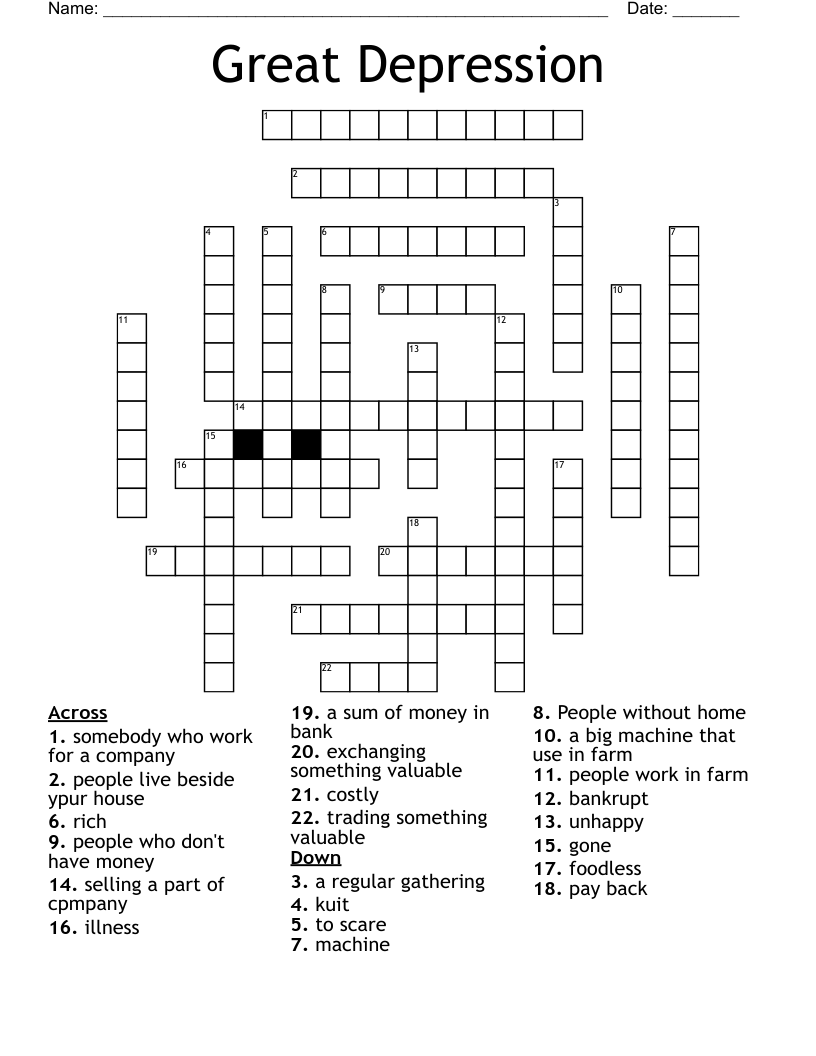 Great Depression Crossword
