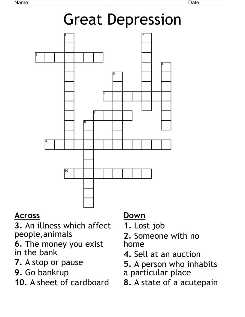 Great Depression Crossword