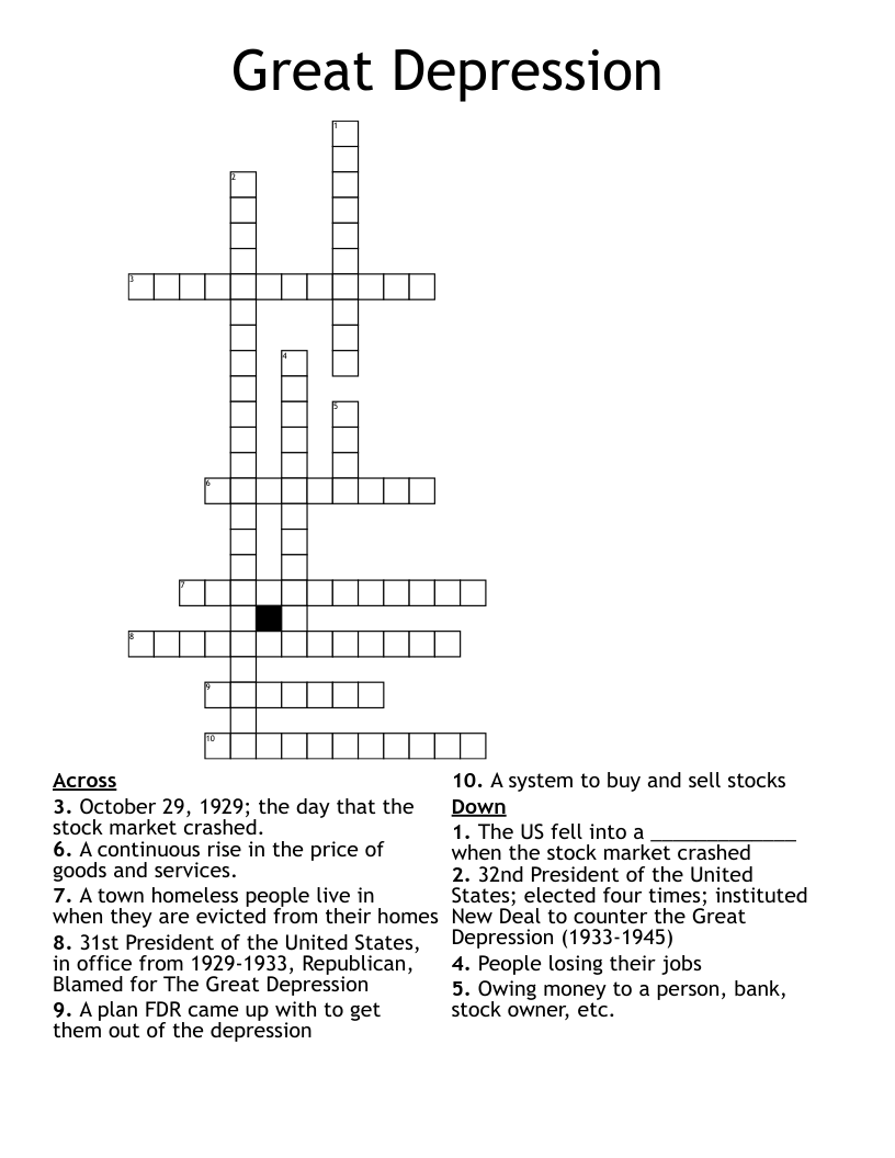 Great Depression Crossword