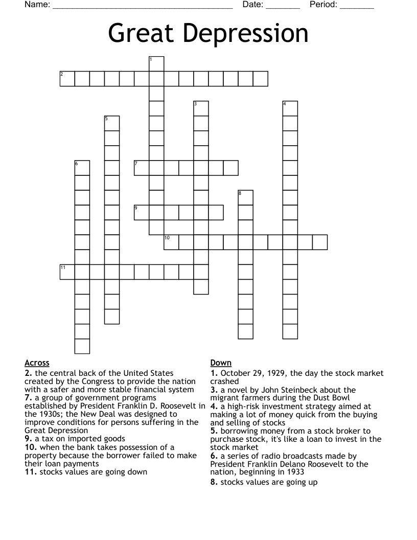 Great Depression Crossword