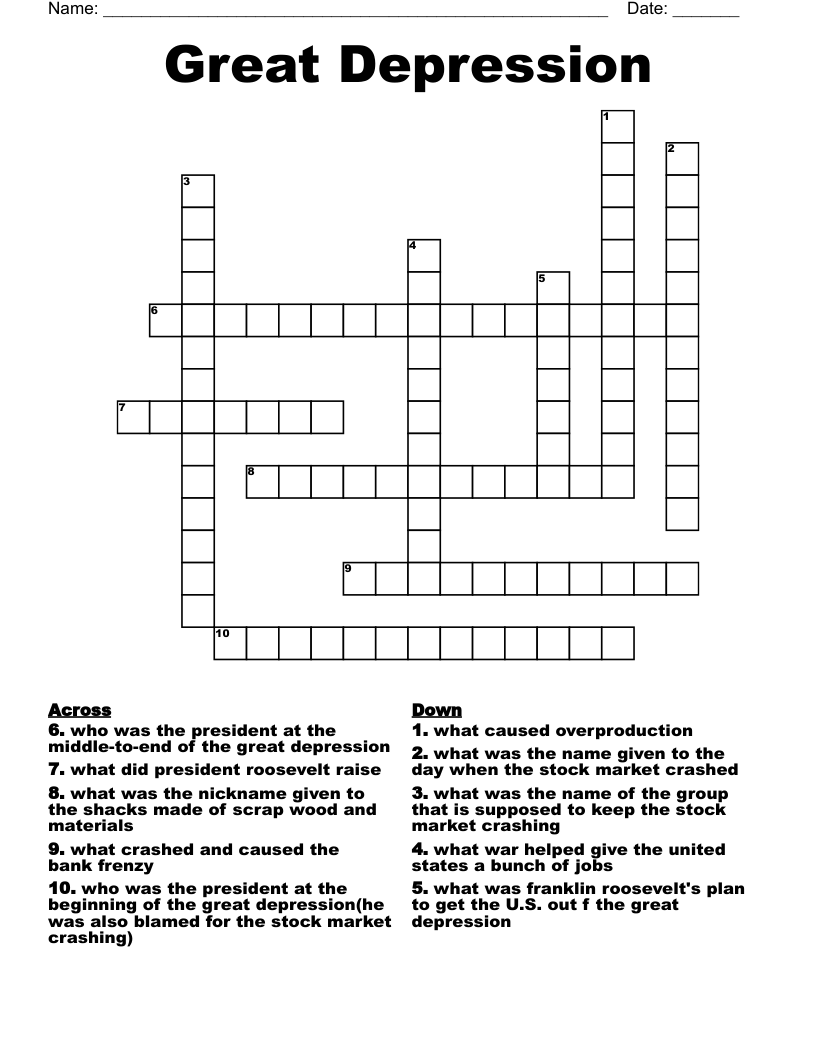 Great Depression Crossword