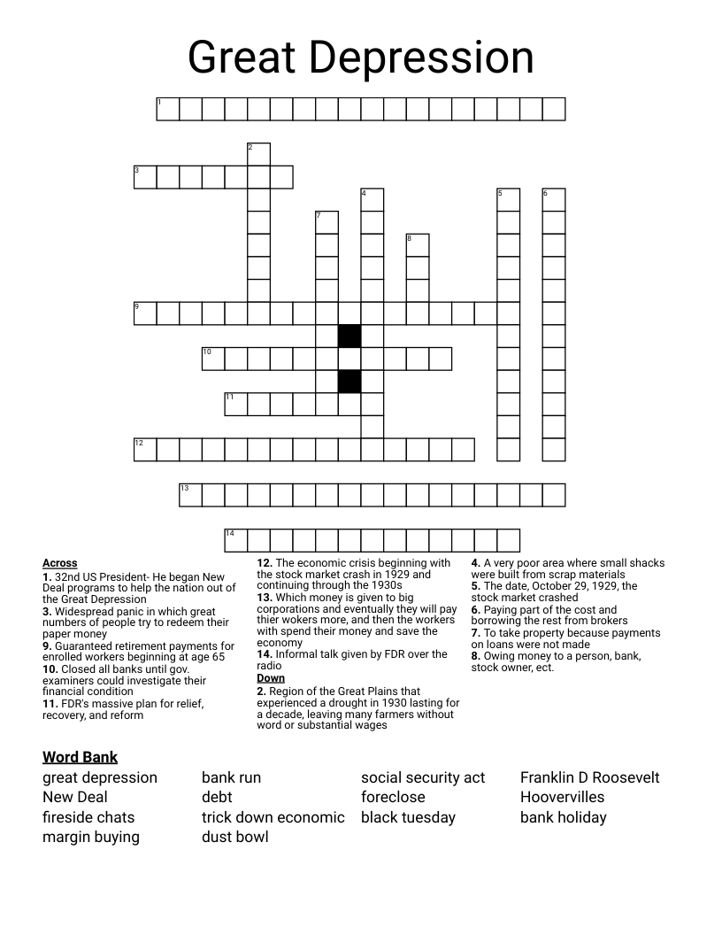 Great Depression Crossword