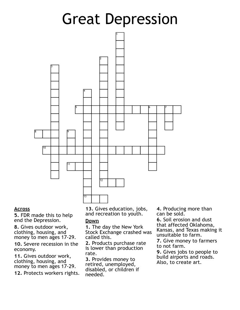 Great Depression Crossword
