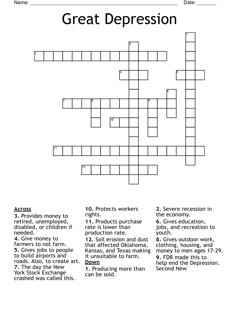 Great Depression Crossword