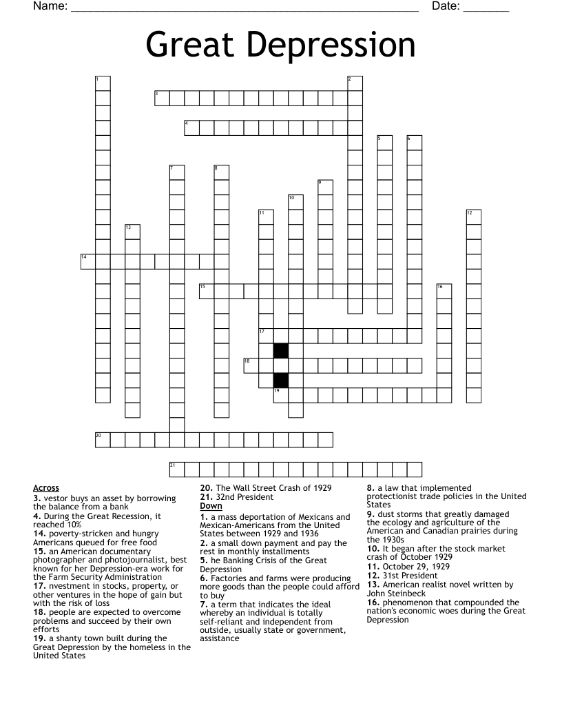 Great Depression Crossword