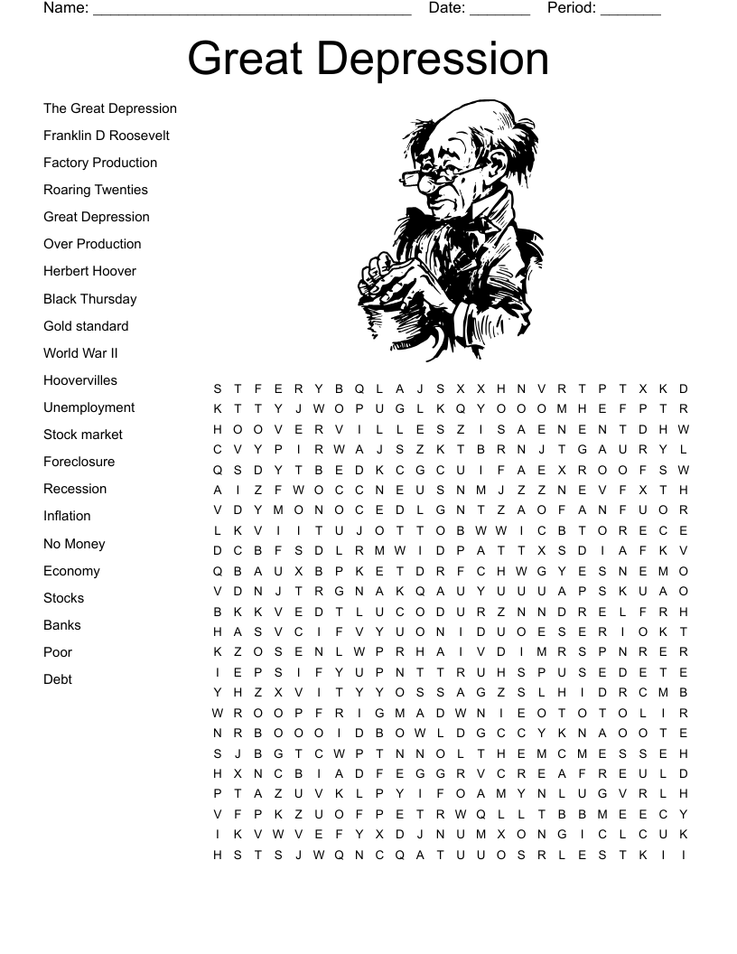 Great Depression Word Search