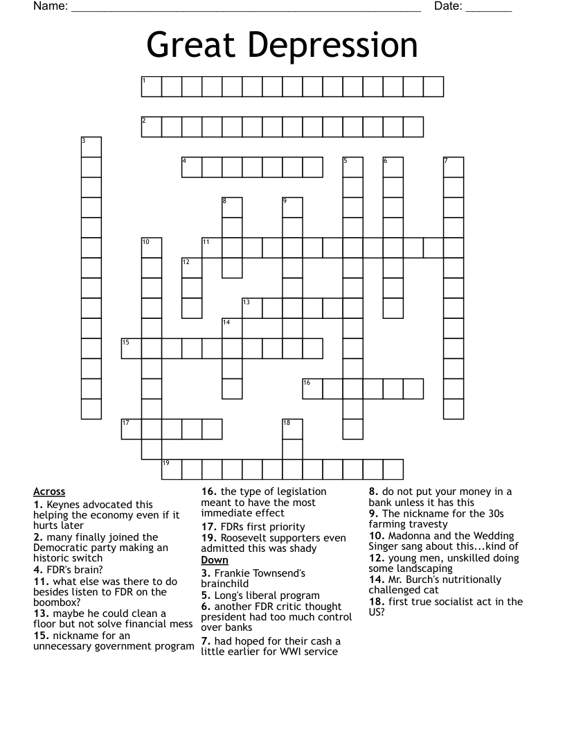 Great Depression Crossword