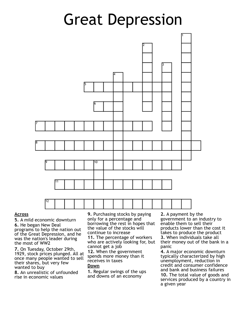 Great Depression Crossword