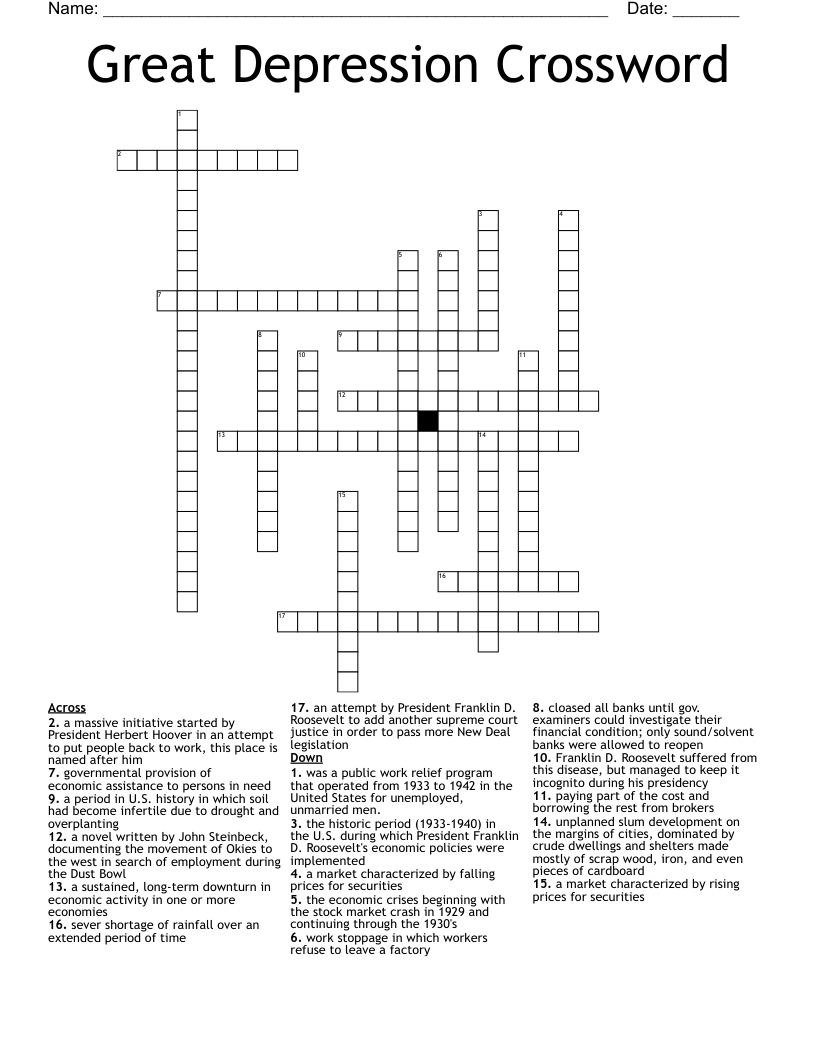 Great Depression Crossword