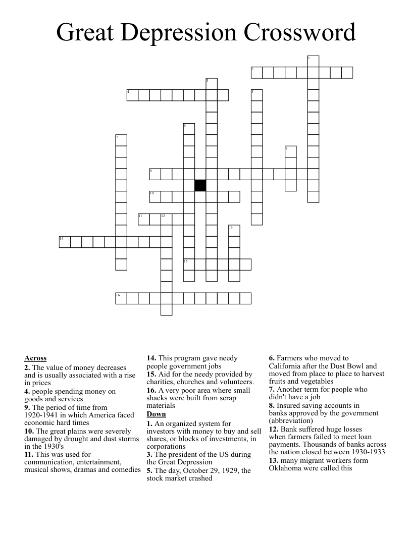 Great Depression Crossword