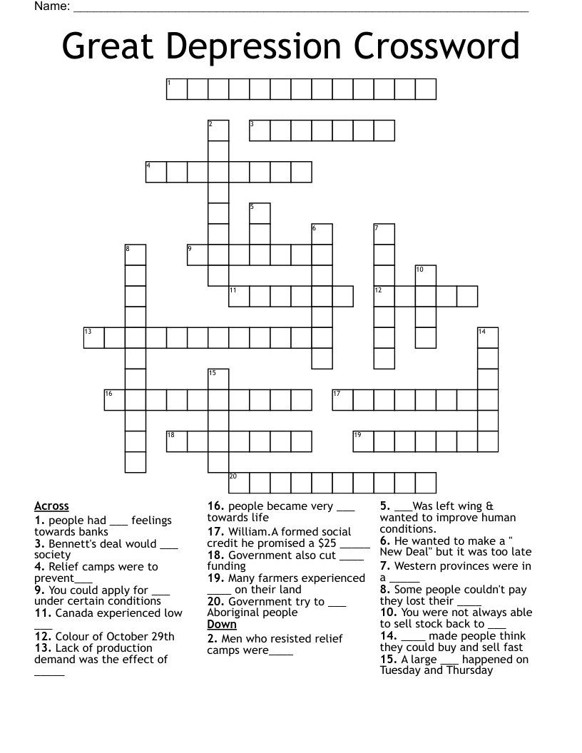 Great Depression Crossword