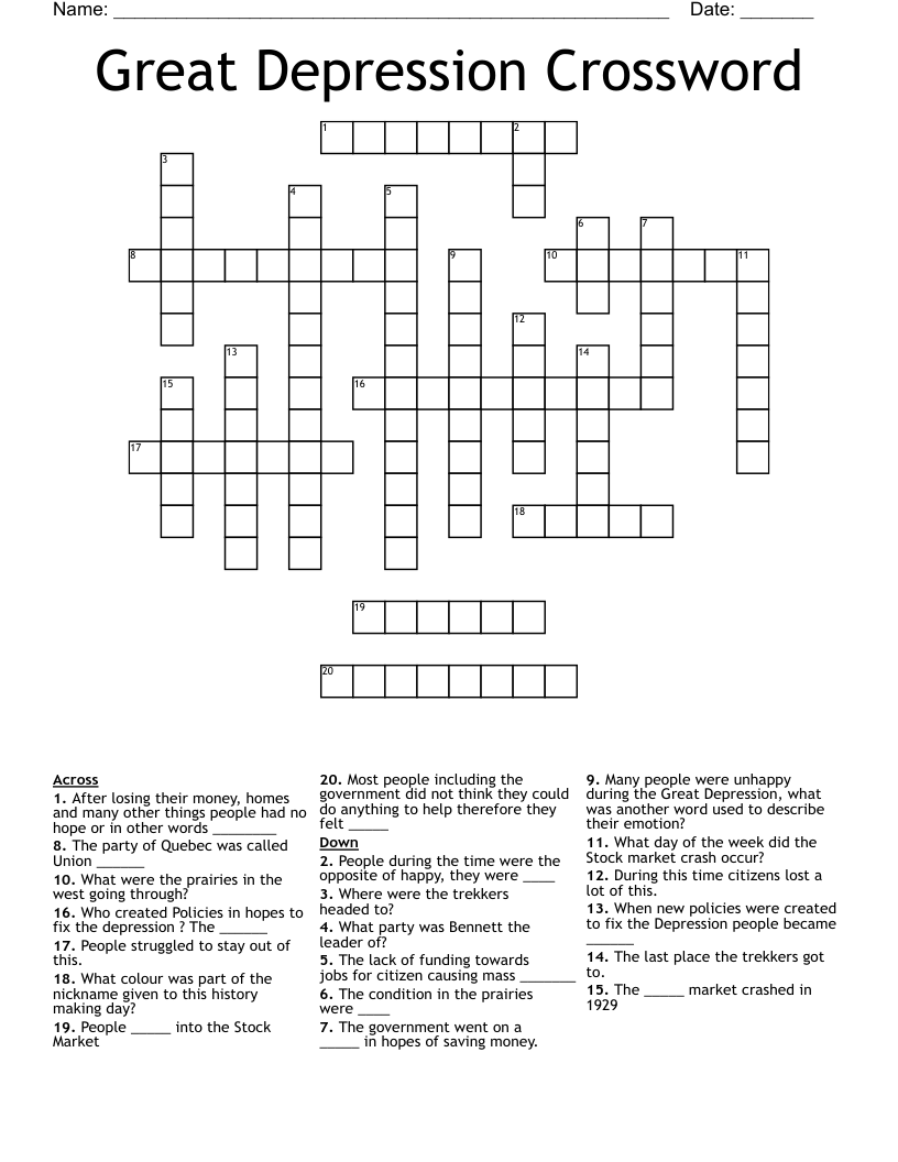 Great Depression Crossword