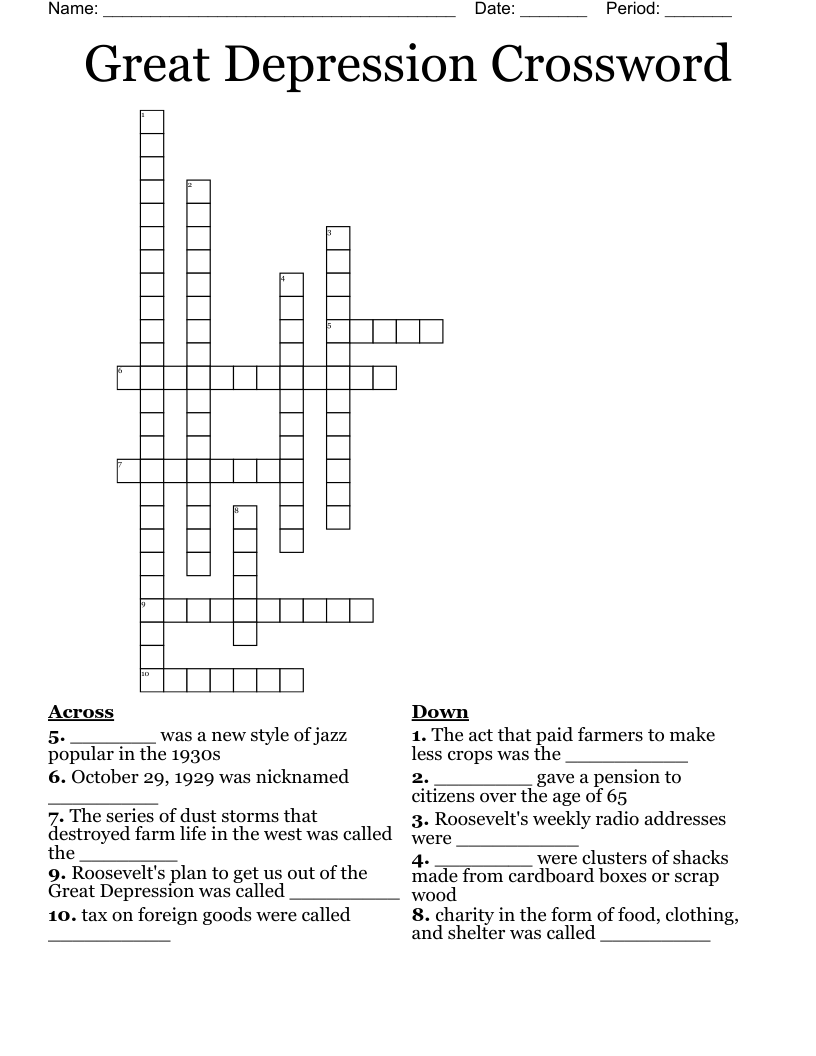 Great Depression Crossword