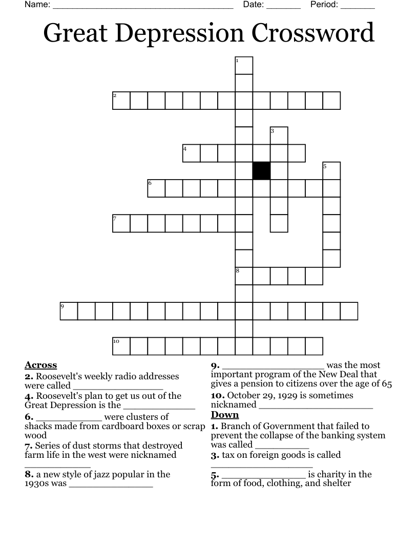 Great Depression Crossword