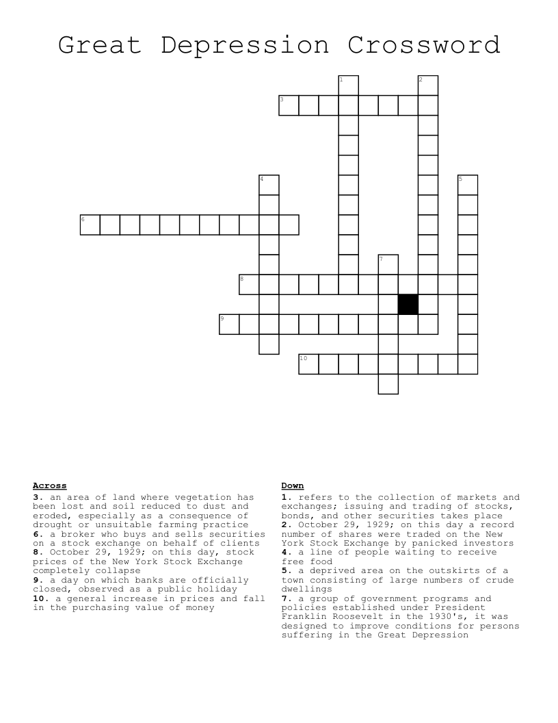 Great Depression Crossword