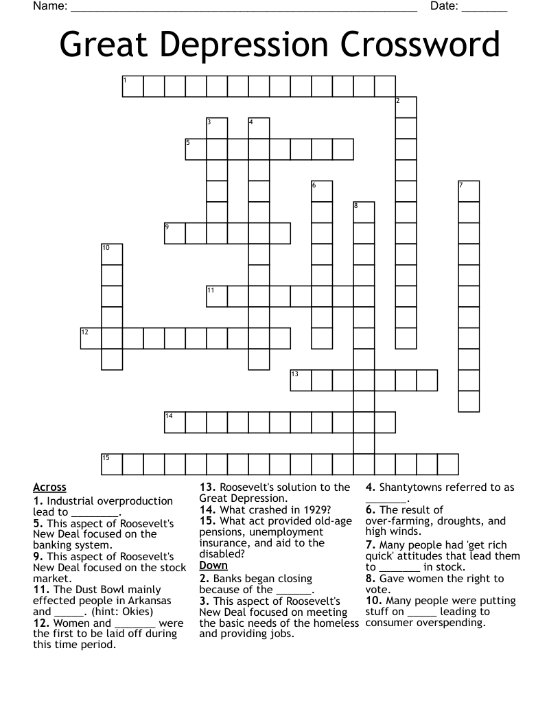 Great Depression Crossword