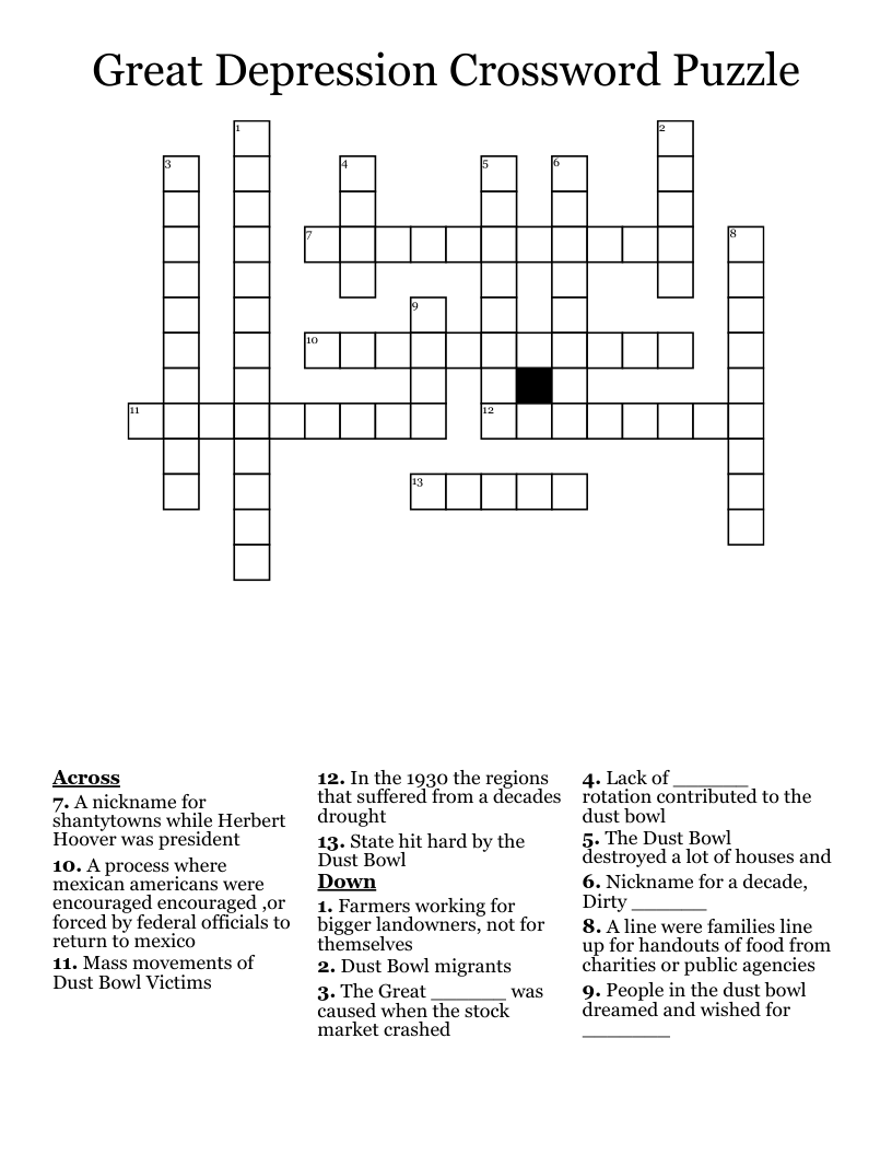 Great Depression Crossword Puzzle