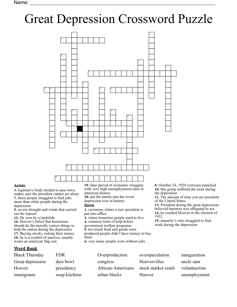 Great Depression Crossword Puzzle