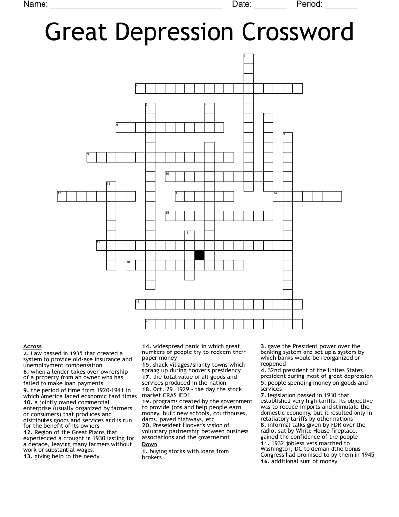 Great Depression Crossword 