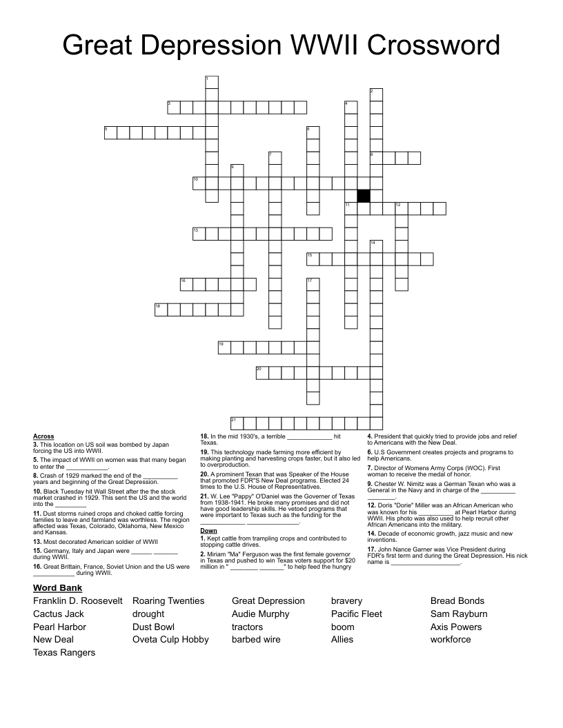 Great Depression WWII Crossword 