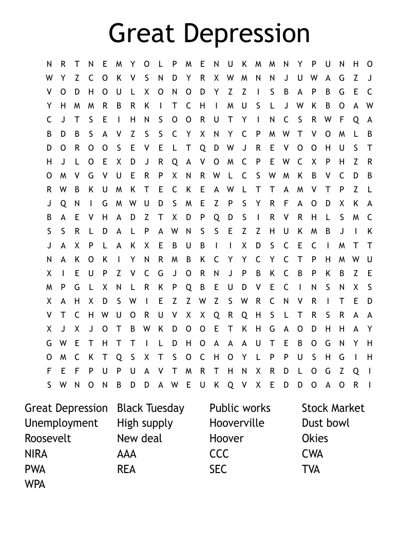 Great Depression  Word Search