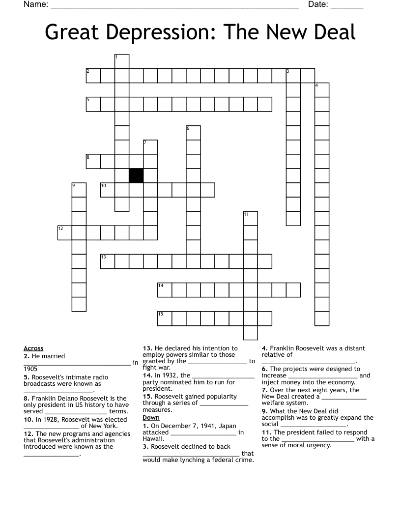 Great Depression:  The New Deal Crossword