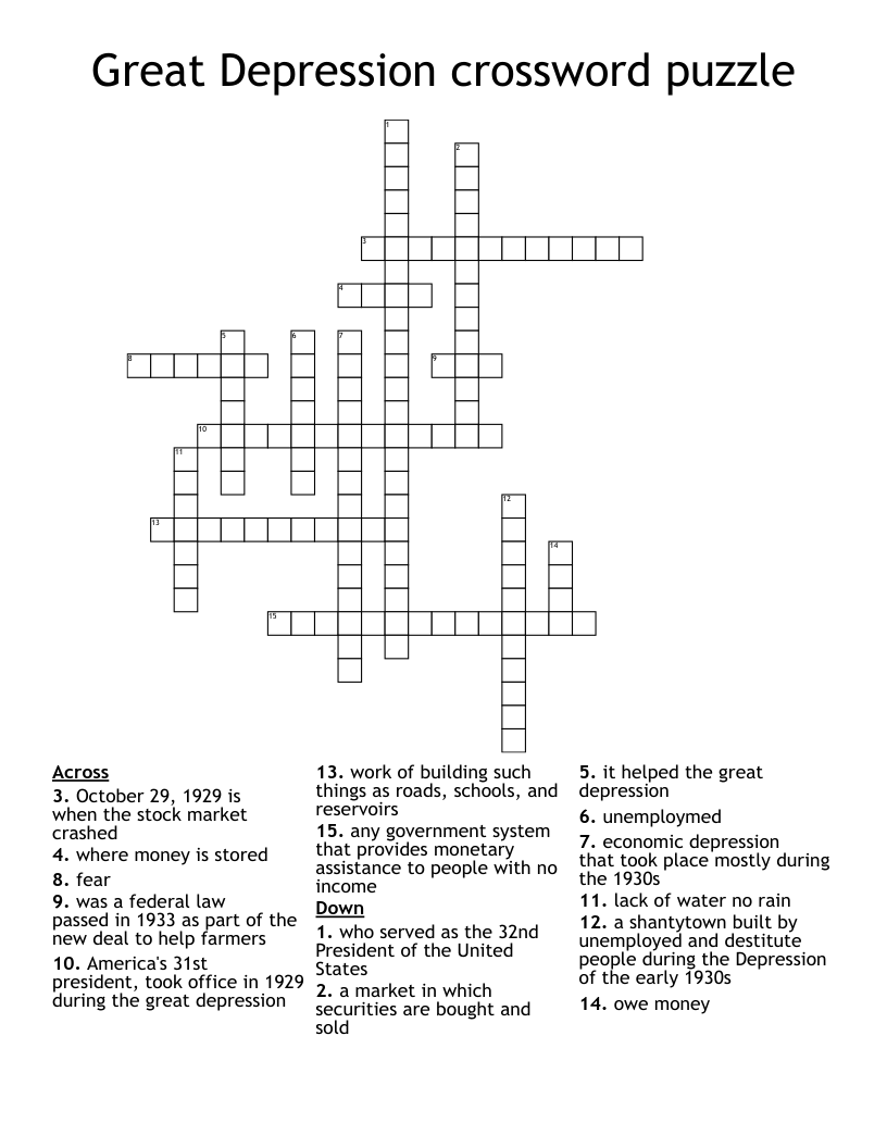 Great Depression crossword puzzle