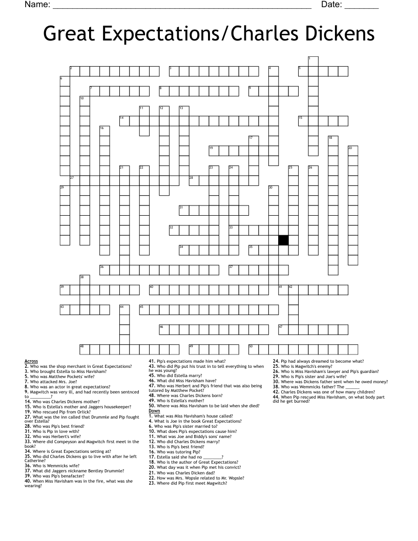 Great Expectations/Charles Dickens Crossword