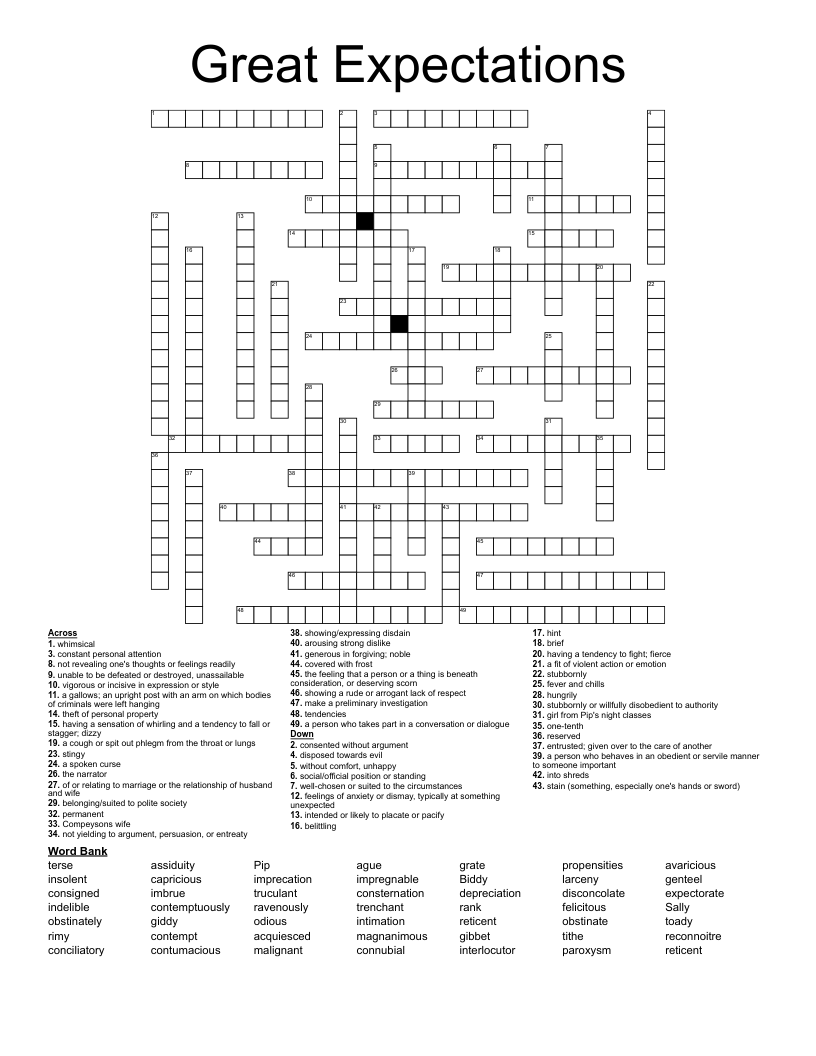 Great Expectations Crossword