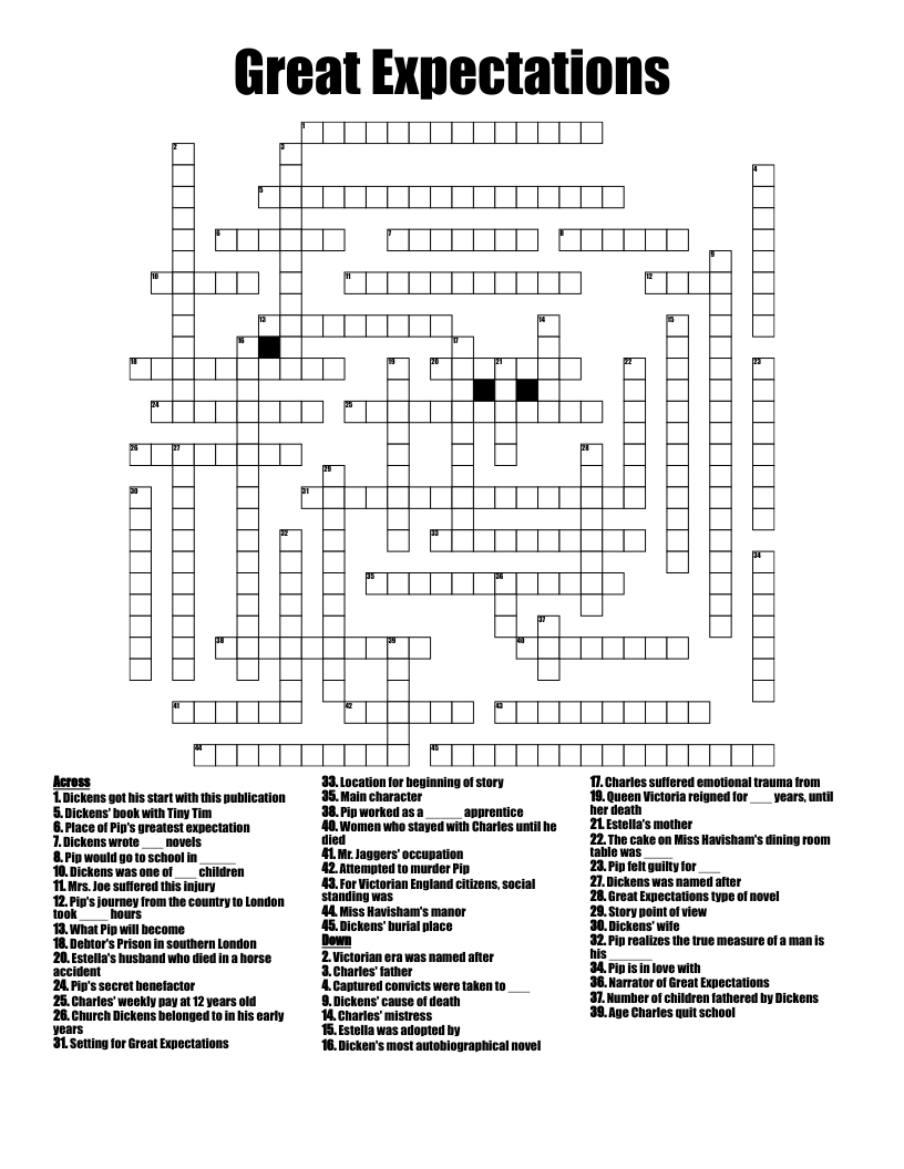 Great Expectations Crossword