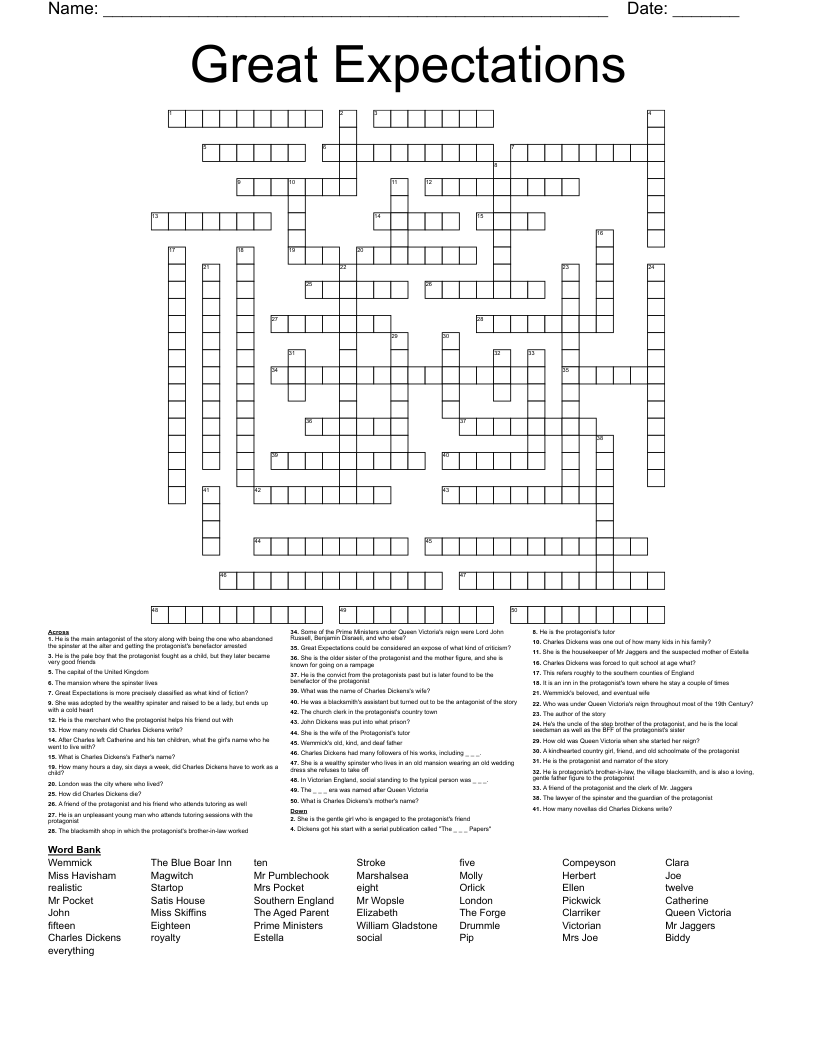 Great Expectations Crossword