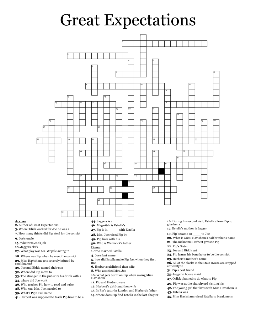 Great Expectations Crossword