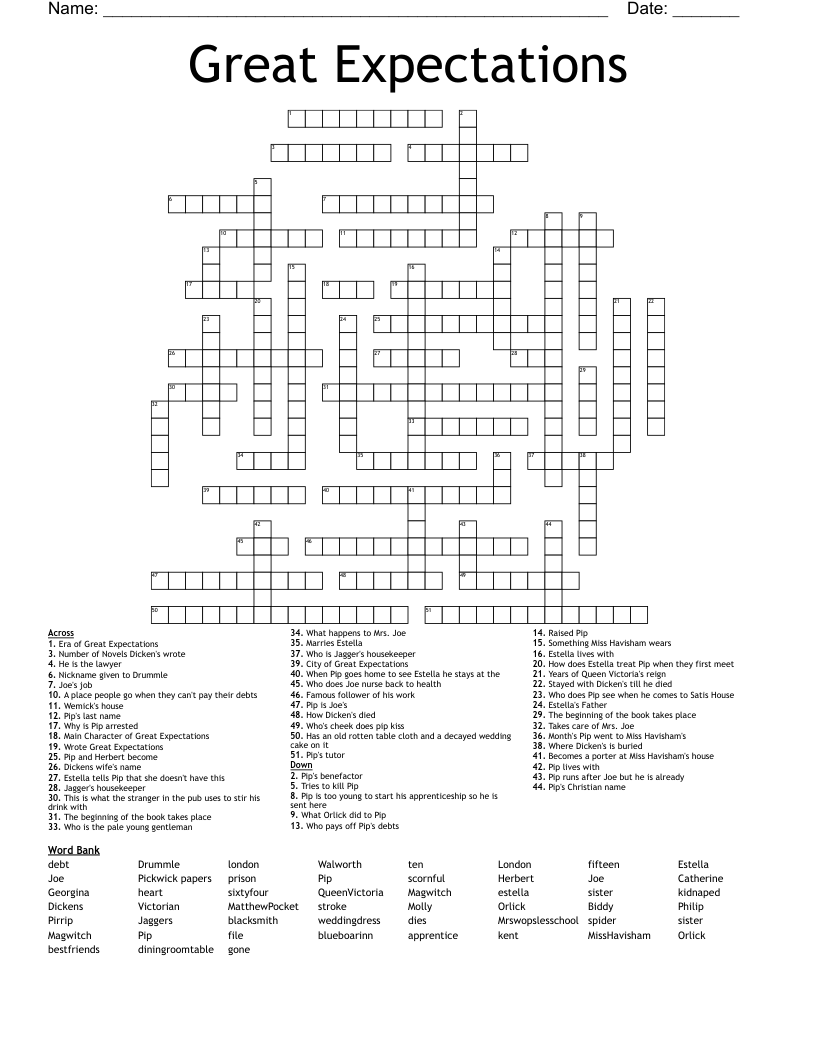 Great Expectations Crossword