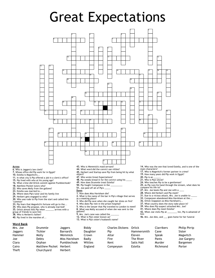 Great Expectations Crossword