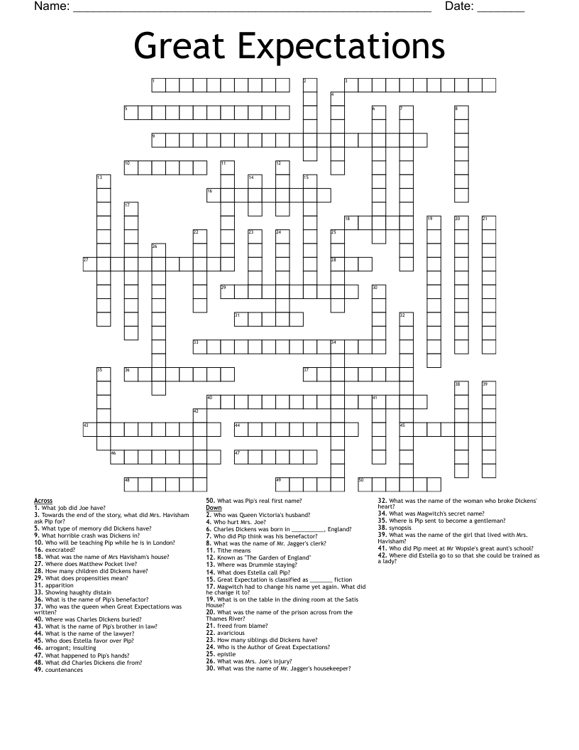 Great Expectations Crossword
