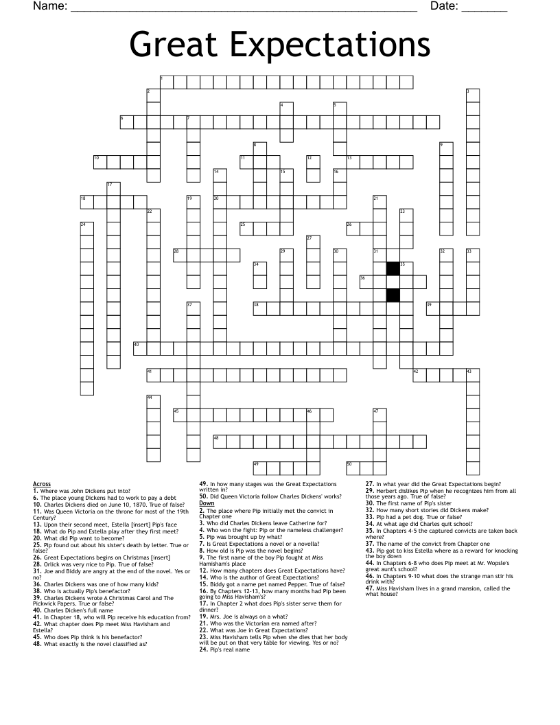 Great Expectations Crossword