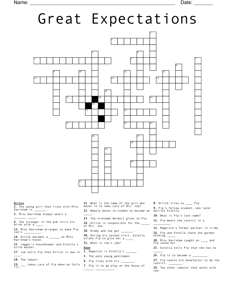 Great Expectations Crossword