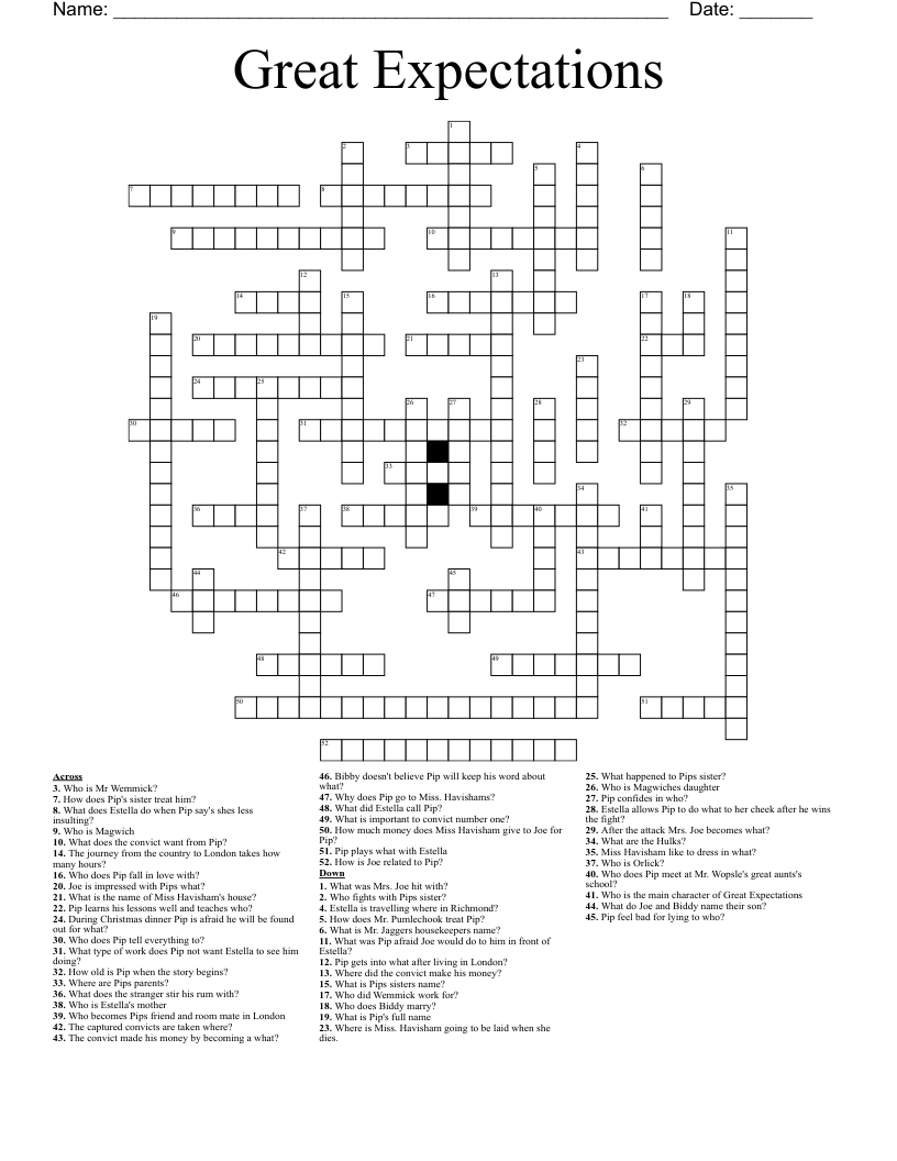 Great Expectations Crossword