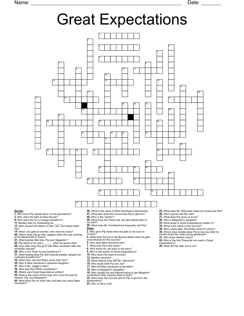 Great Expectations Crossword