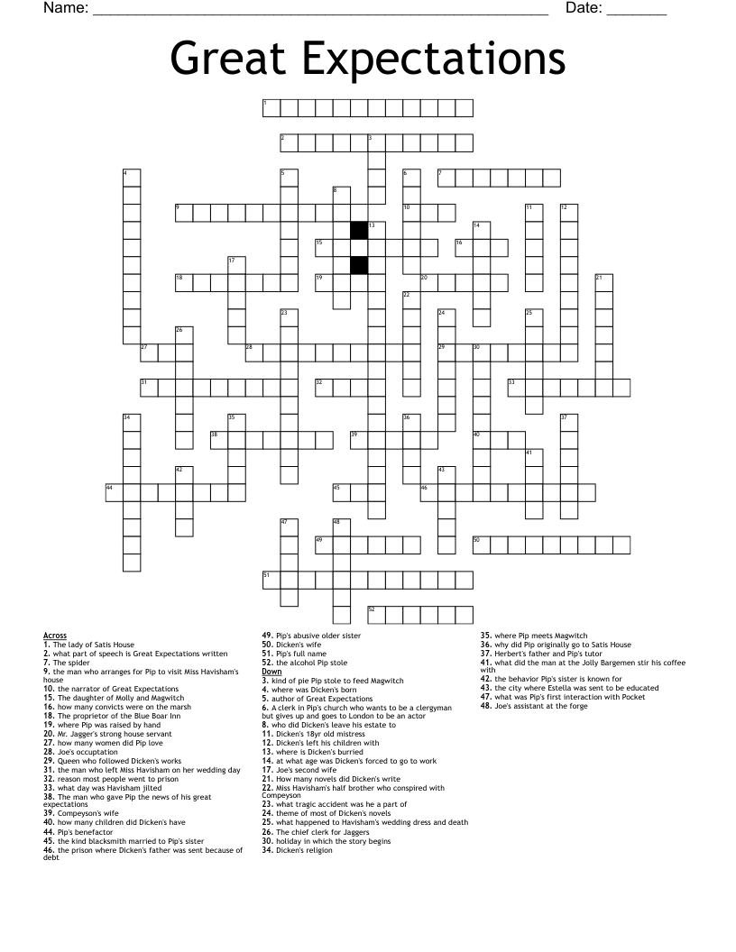 Great Expectations Crossword