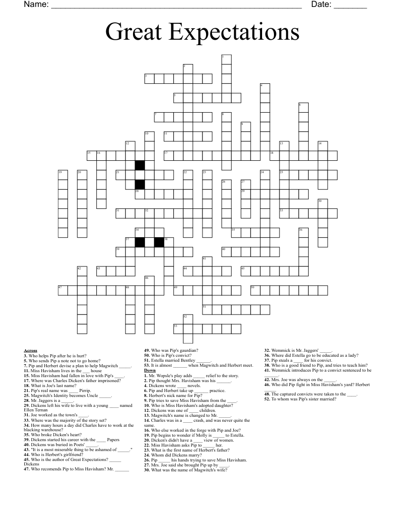 Great Expectations Crossword