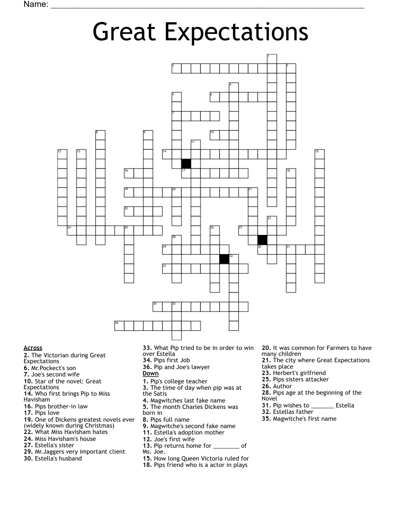 Great Expectations Crossword