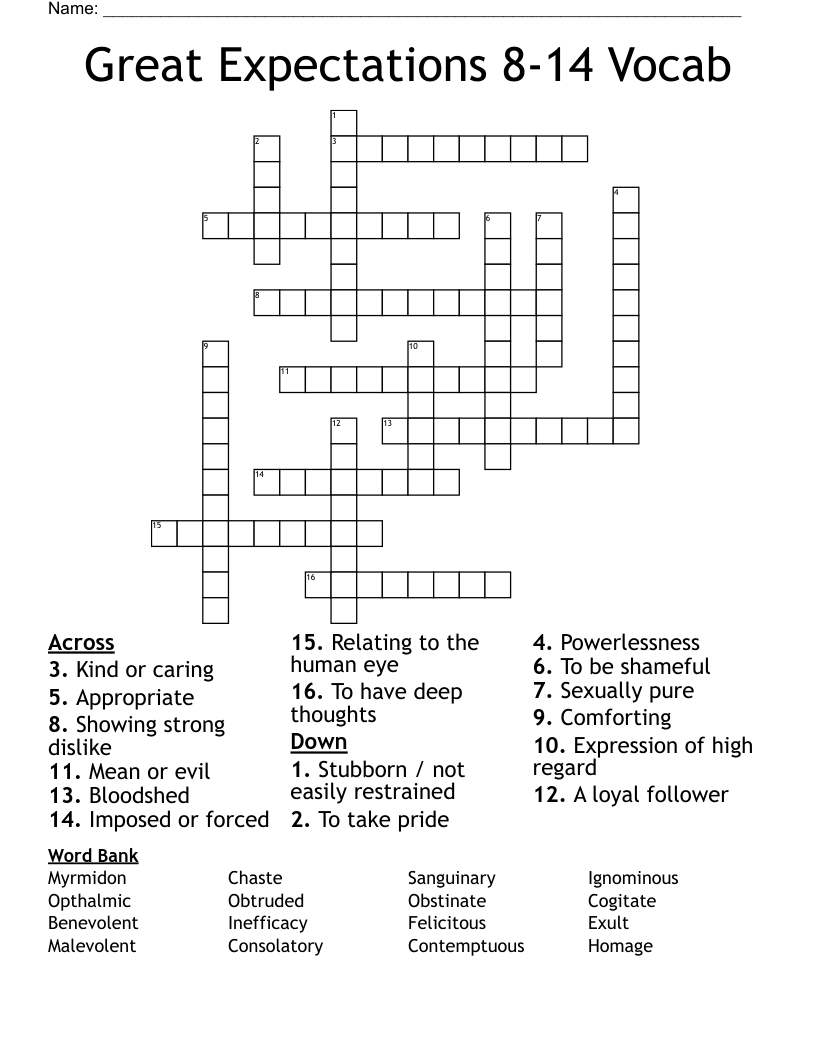 Great Expectations 8-14 Vocab Crossword